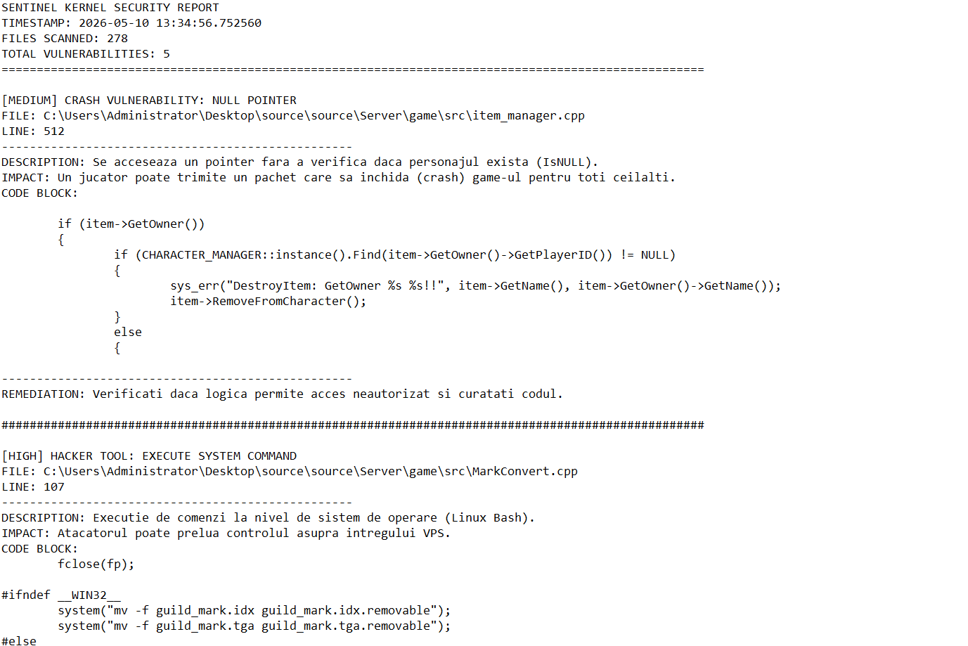 [C++/Py] Sentinel Kernel v6.0 - Sursă Security Auditor (Backdoor & Crash Detector) - Mesaj 1 - Imagine 4